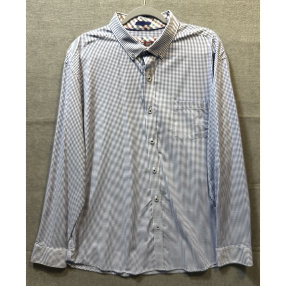 Johnston & Murphy XC4 Shirt Mens XXL Blue Check Button Down Stretch Long Sleeve